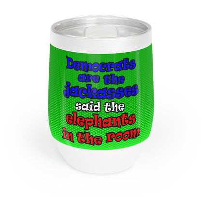 donkeys and elephants - Chill Wine Tumbler (logo green)