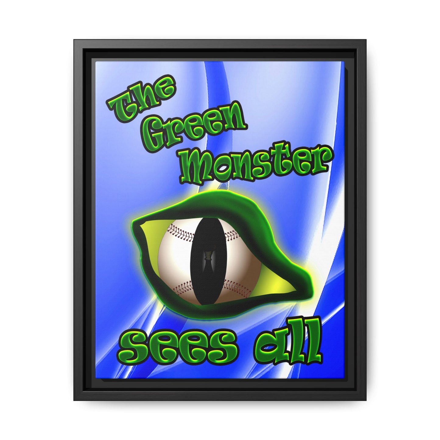 green monster - framed canvas art (blue-white wave)
