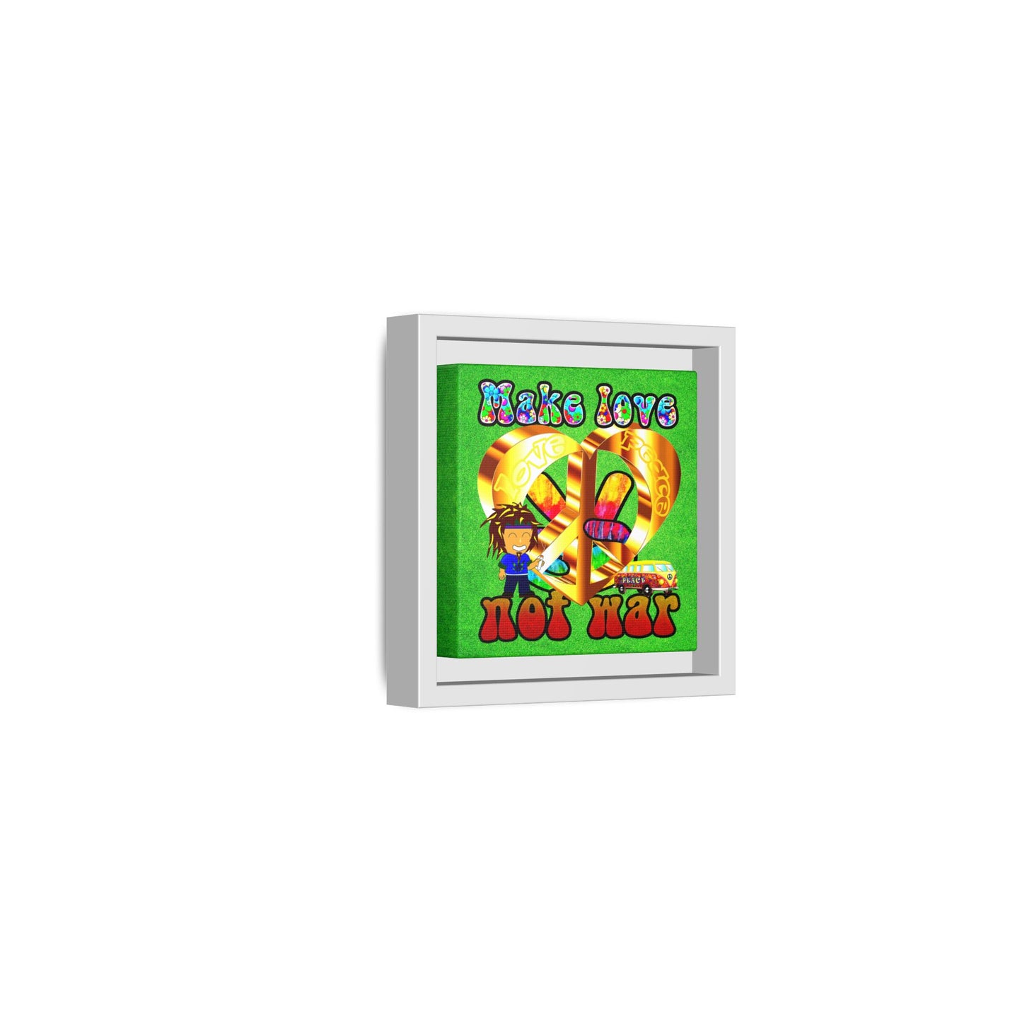 love peace - framed canvas art (green turf)