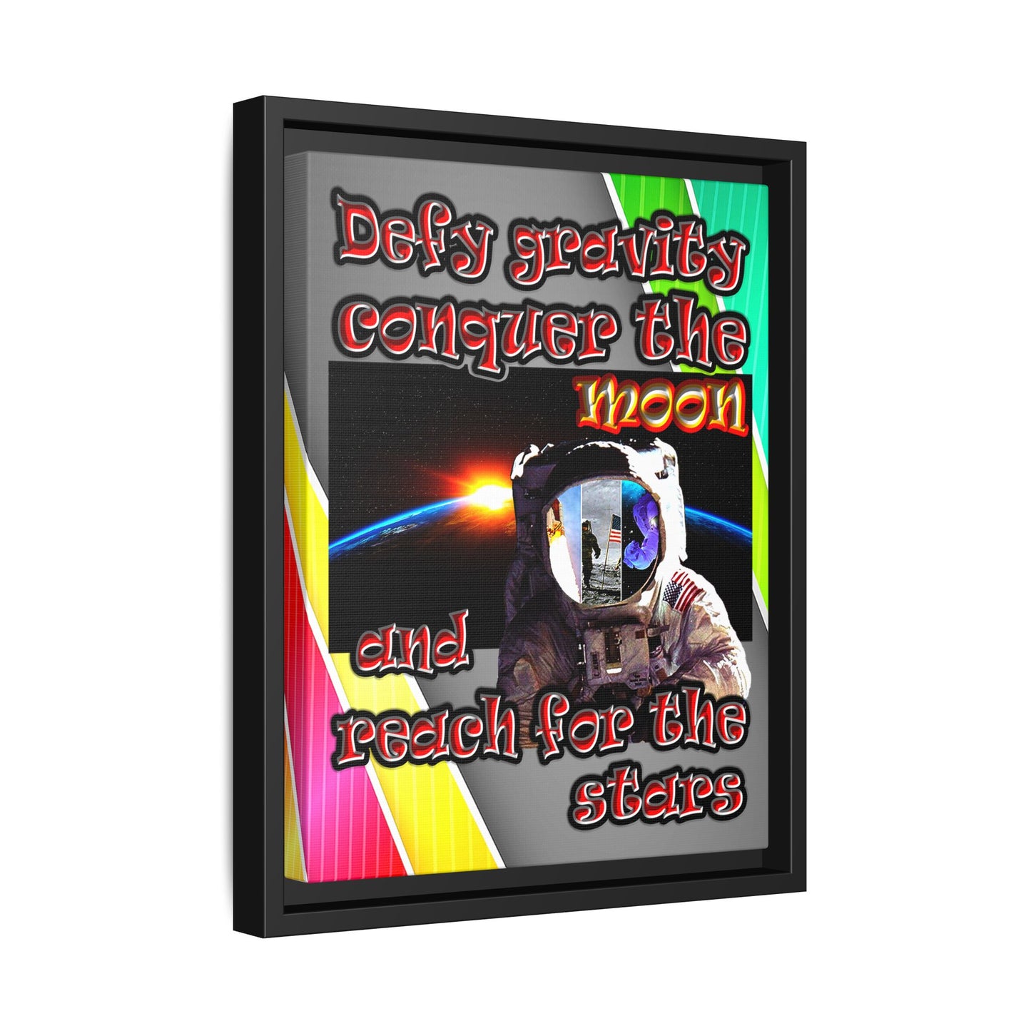 defy conquer reach - framed canvas art (rainbow split)