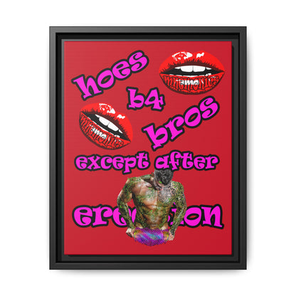 hoes b4 bros - framed canvas art (dark red)