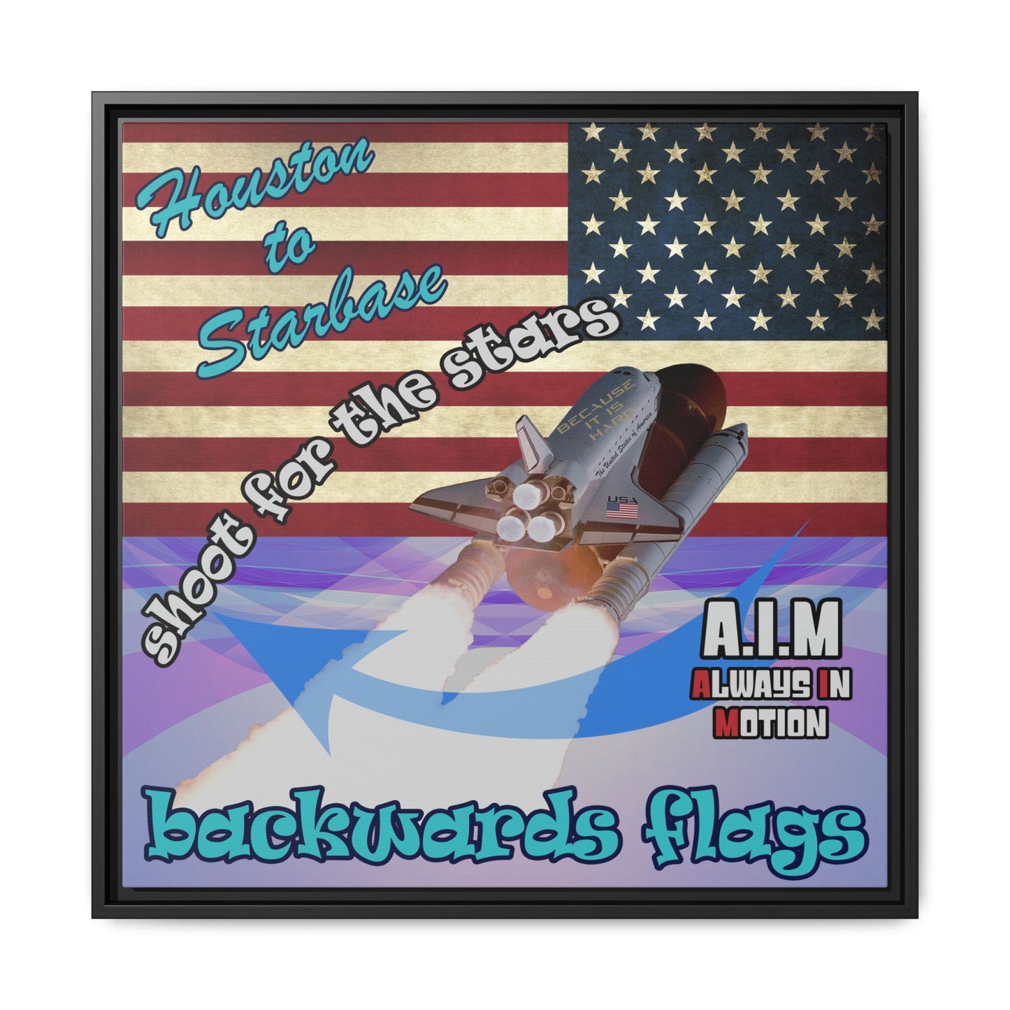 shoot for the stars - framed canvas art (light blue-pink wave)
