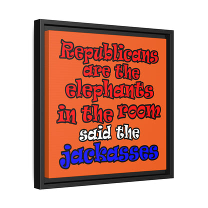 donkeys and elephants - framed canvas art (orange)
