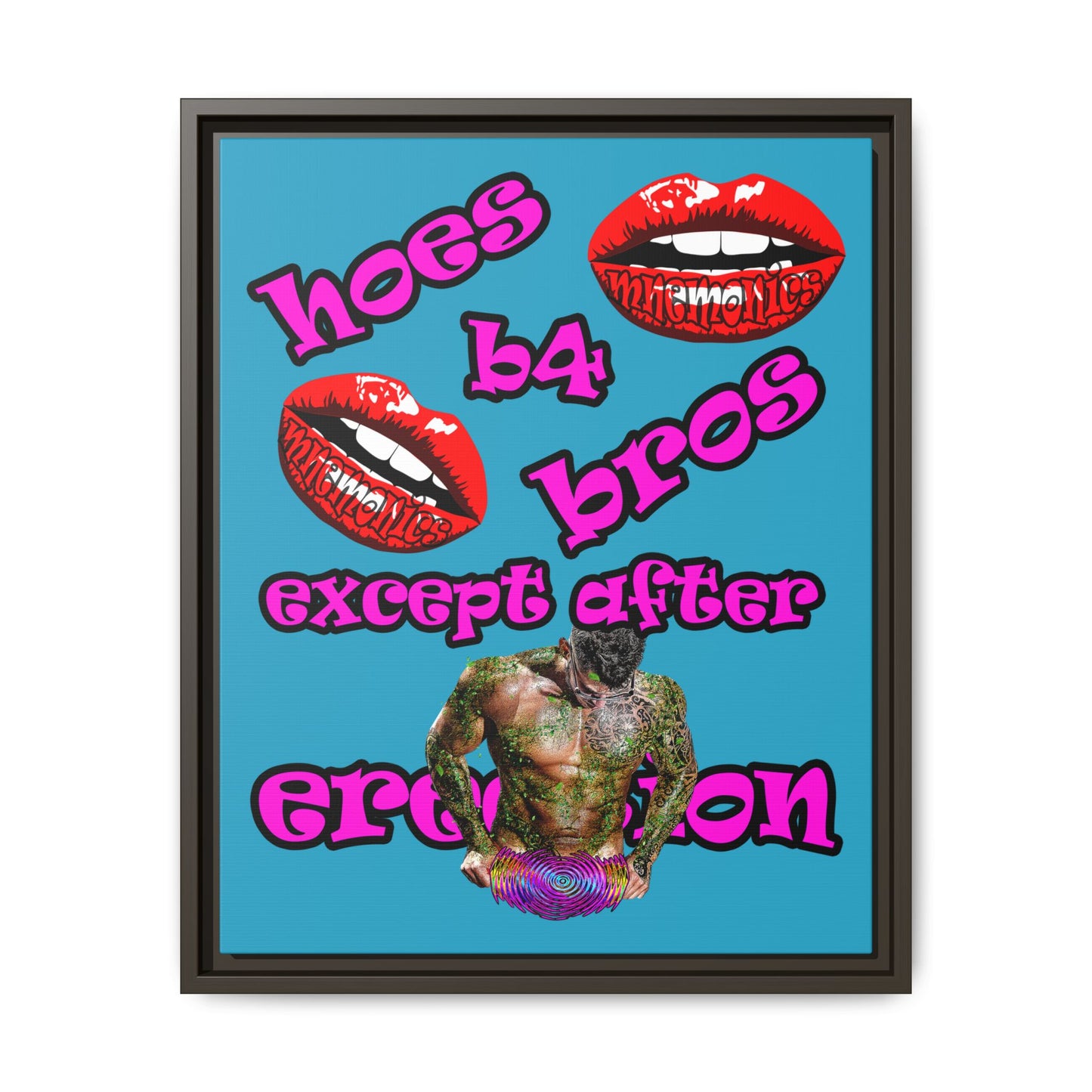 hoes b4 bros - framed canvas art (turquoise)