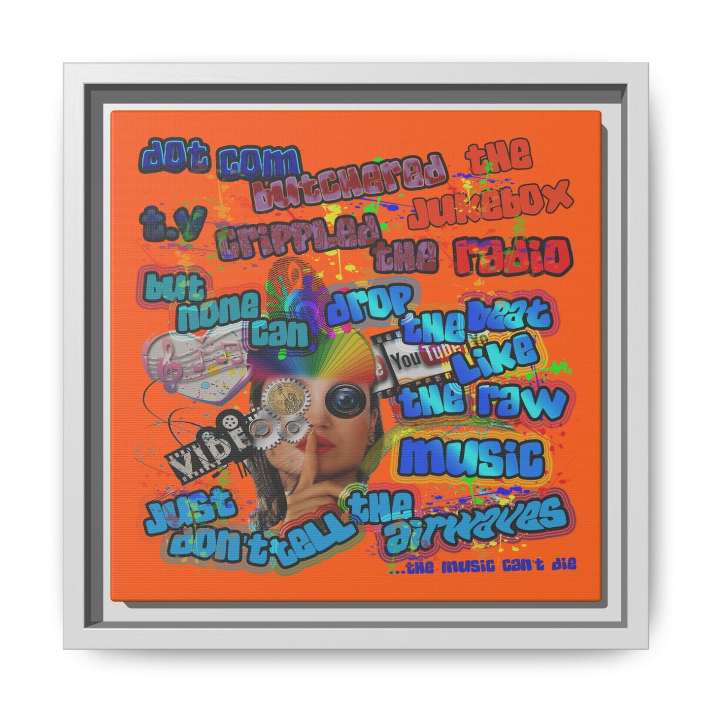 drop the beat - framed canvas art (orange)