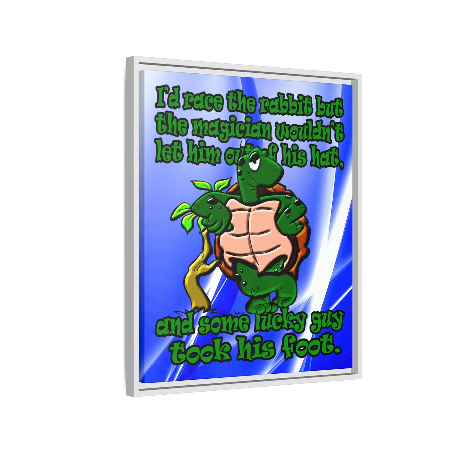 turtle race - framed canvas art (blue-white wave)