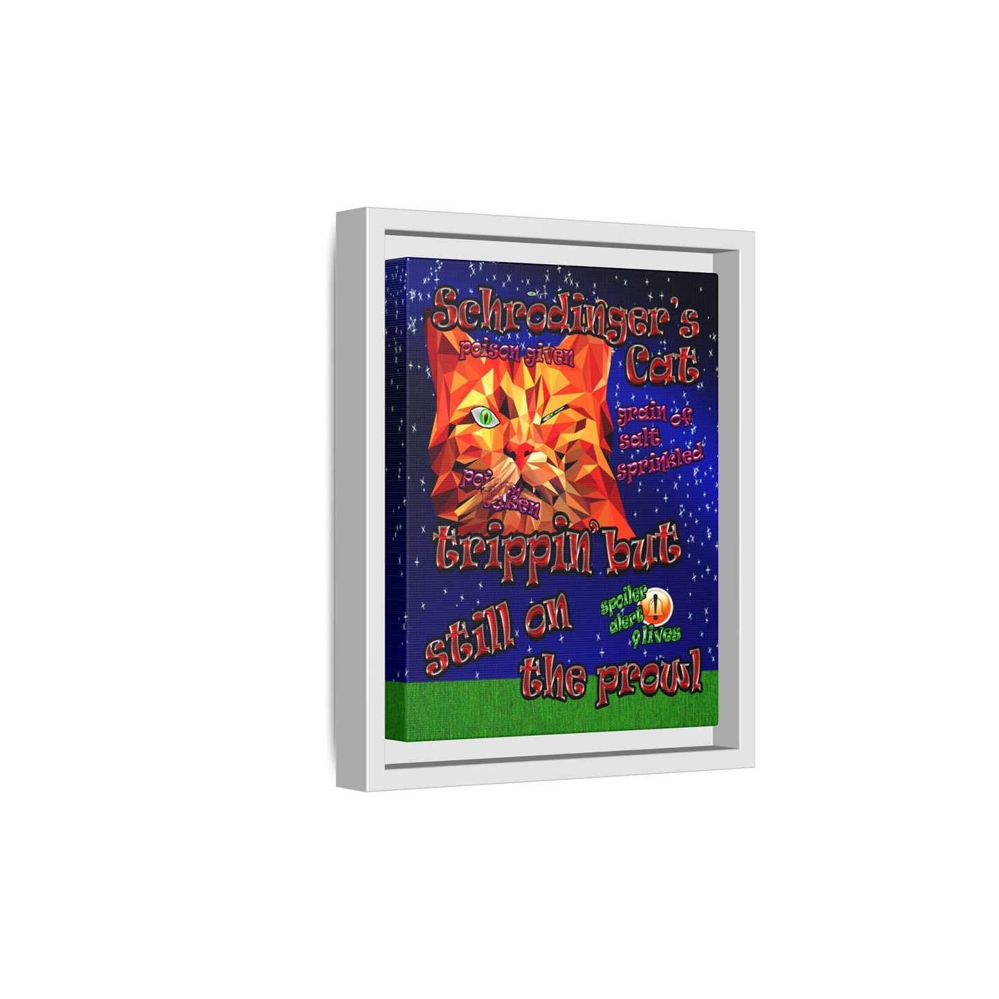 schrodinger's cat - framed canvas art ('snoops' background)