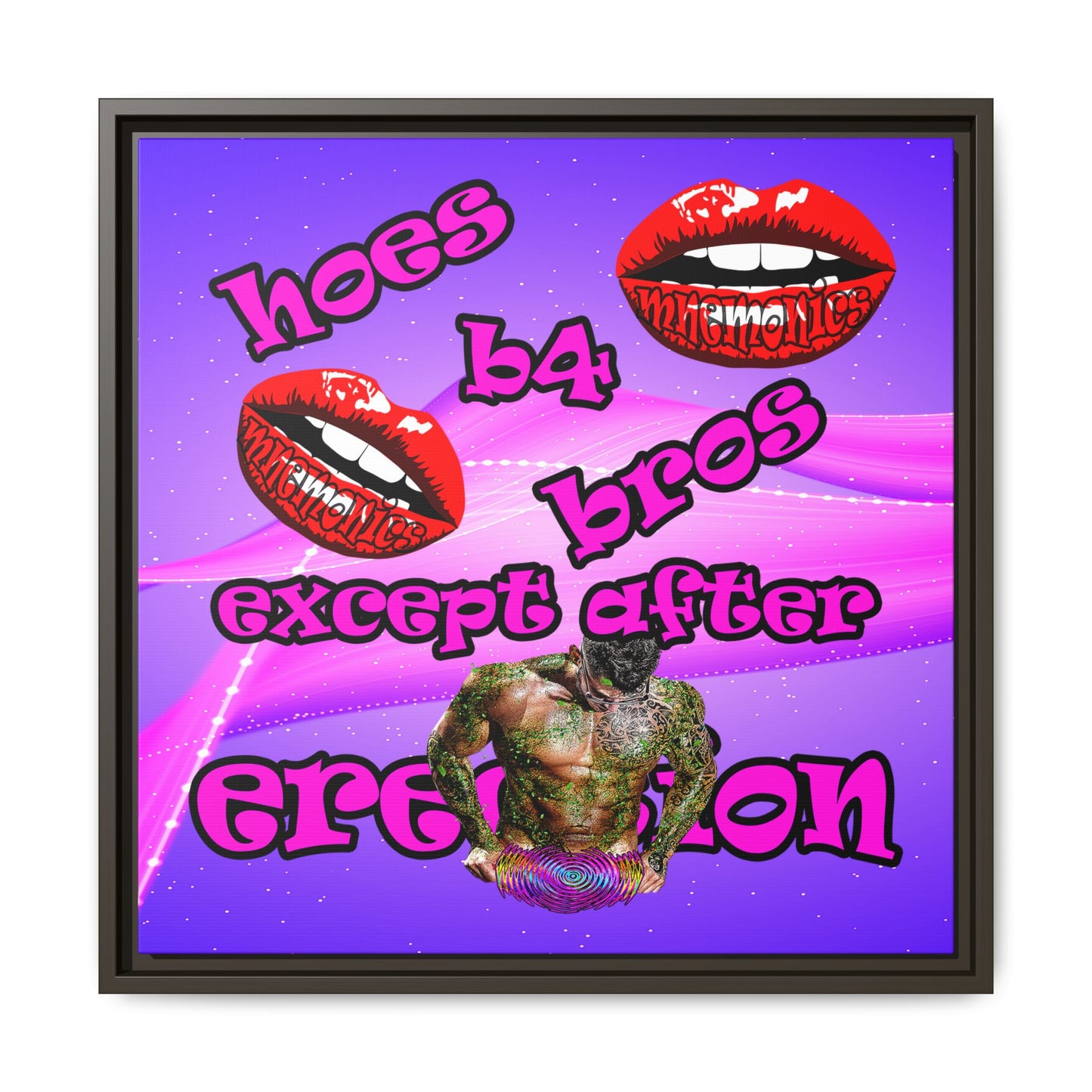 hoes b4 bros - framed canvas art (purple-pink wave)