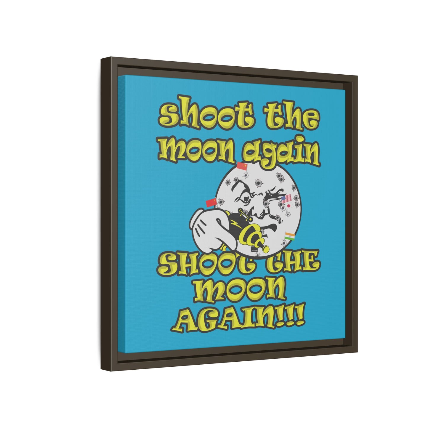 shoot the moon again - framed canvas art (turquoise)