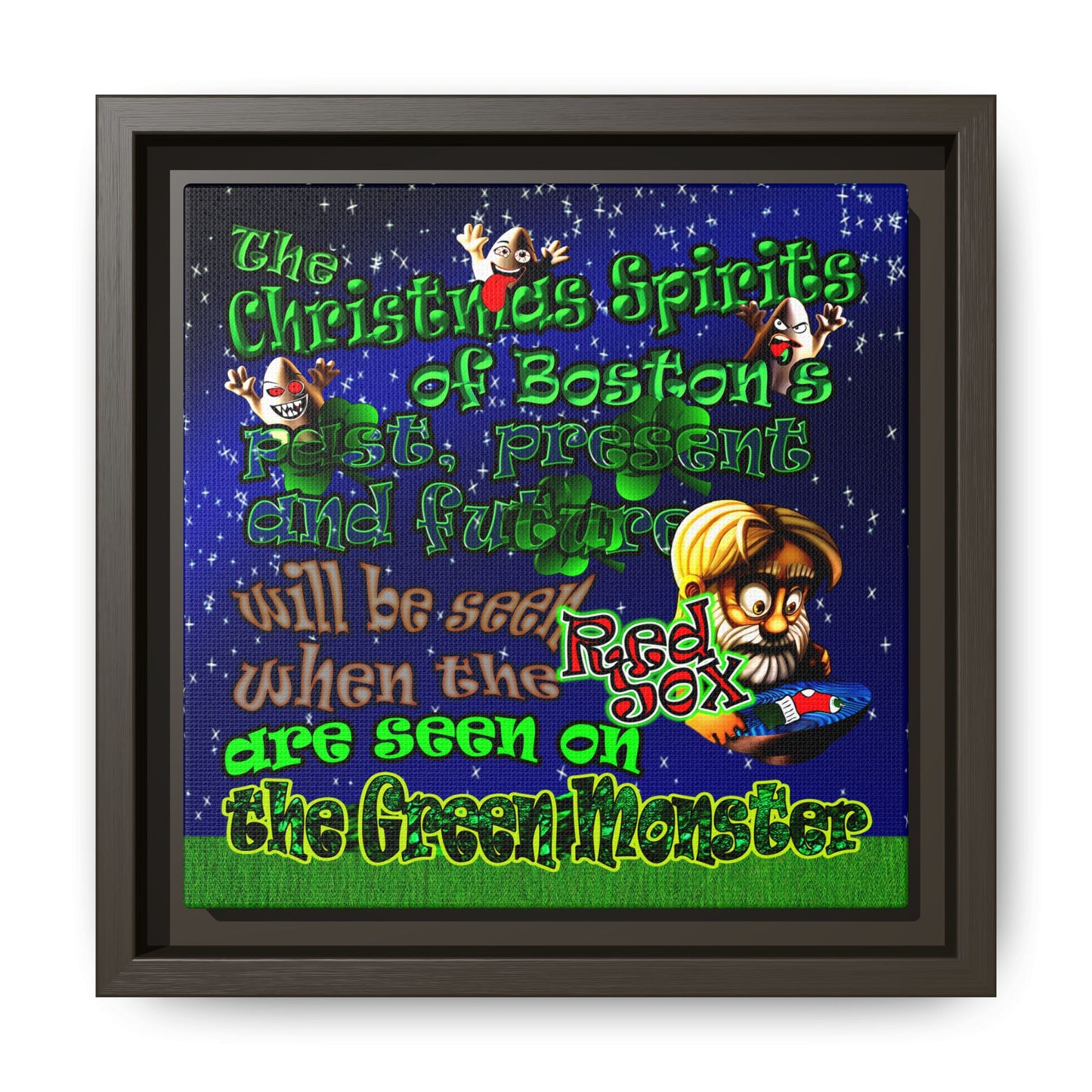christmas spirits of boston - framed canvas art ('snoops' background)