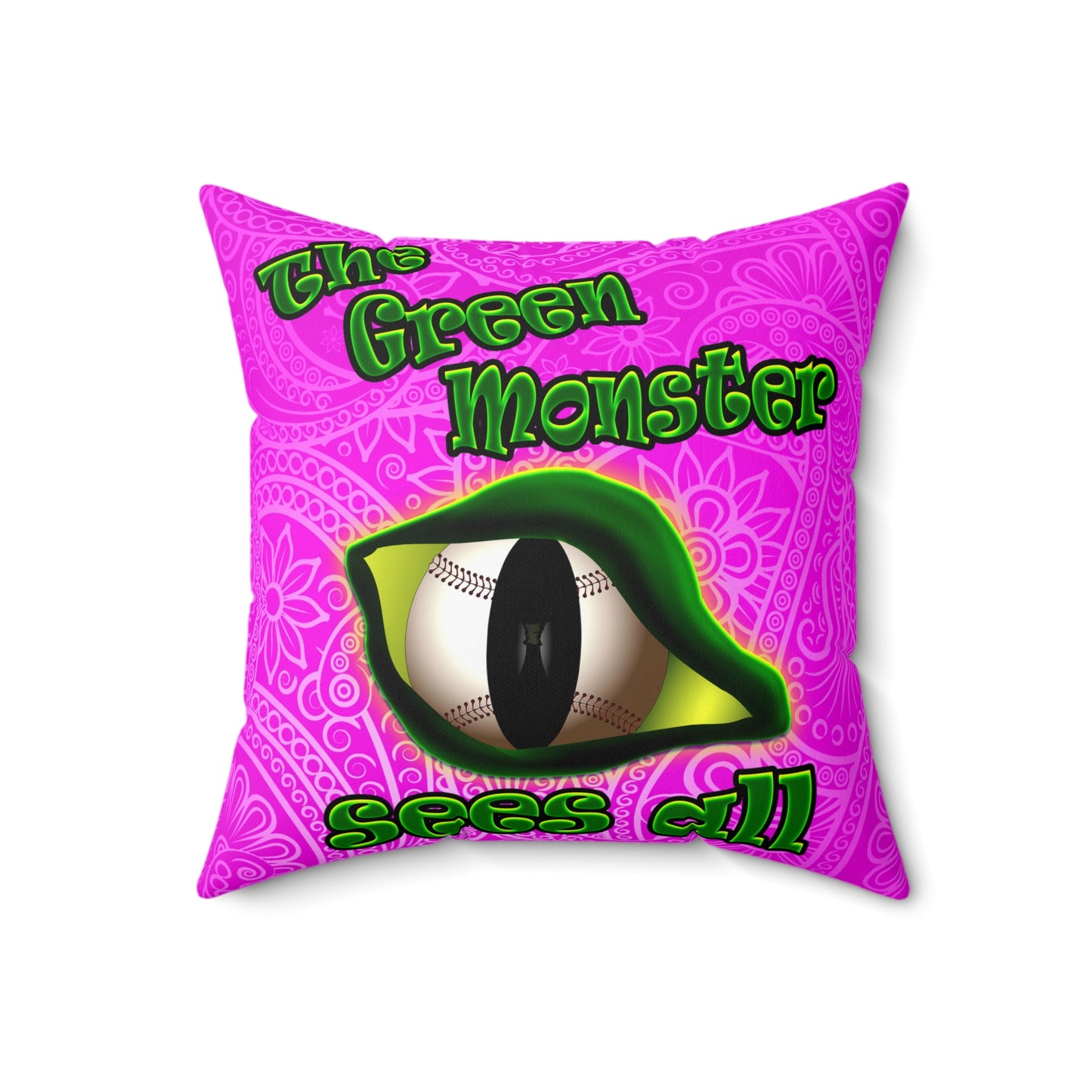 green monster - Spun Polyester Square Pillow - (pink swirl)