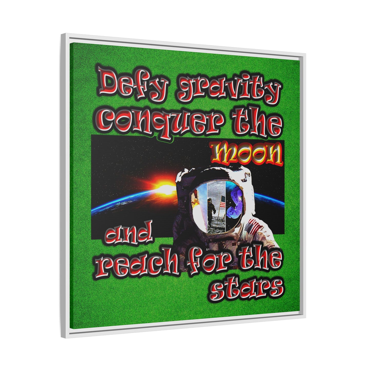 defy conquer reach - framed canvas art (green turf)