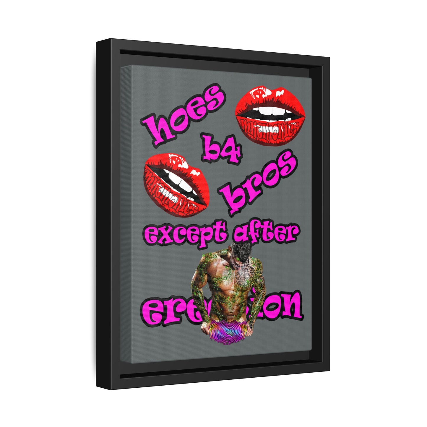 hoes b4 bros - framed canvas art (dark grey)