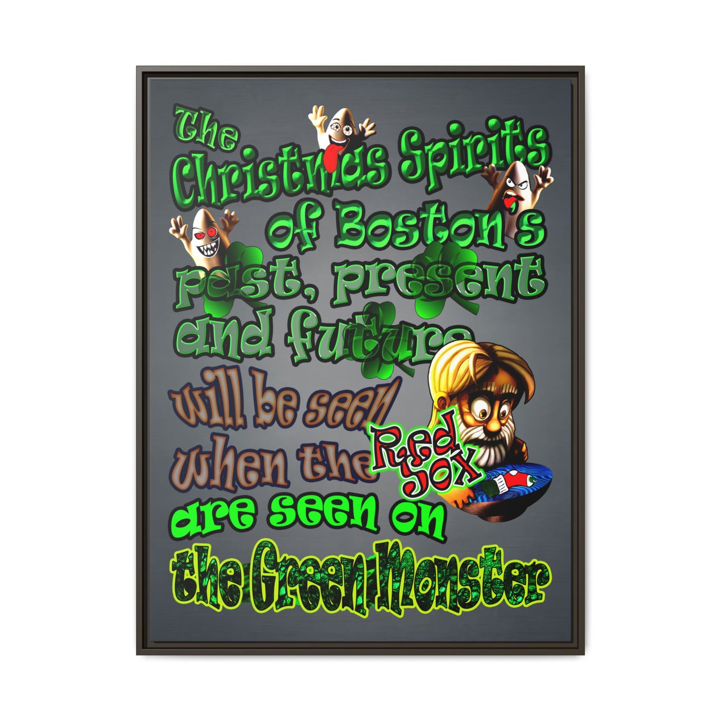 christmas spirits of boston - framed canvas art (grey-light grey)