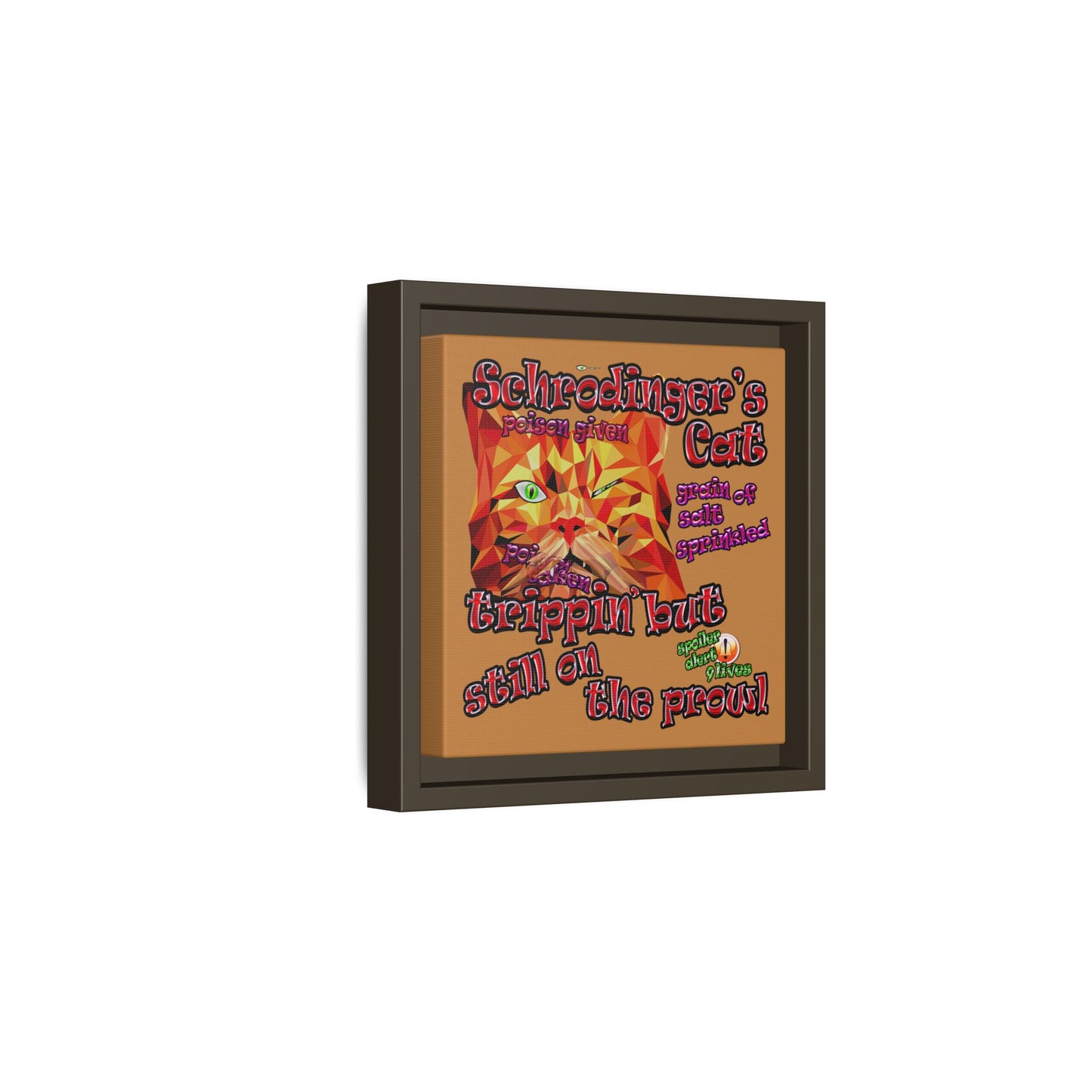 schrodinger's cat - framed canvas art (light brown)
