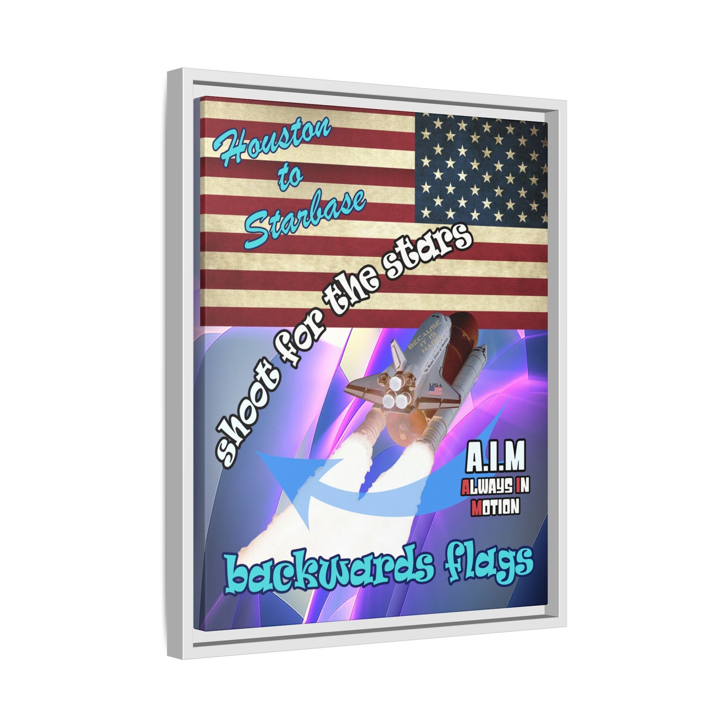 shoot for the stars - framed canvas art (grey-pink wave)