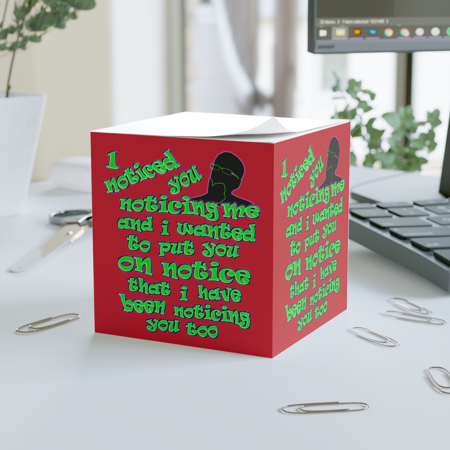 noticed you noticing - note cube (dark red)