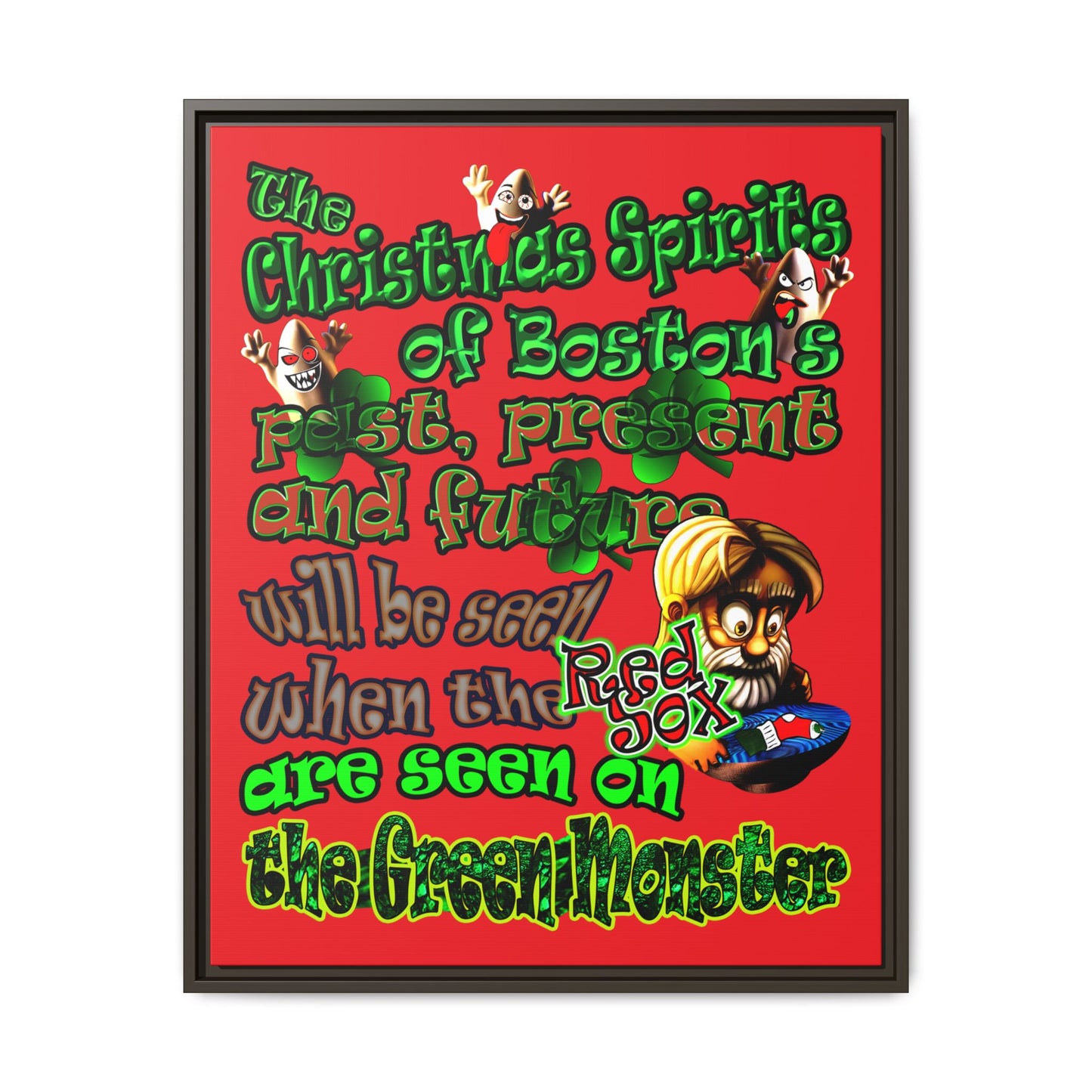 christmas spirits of boston - framed canvas art (red)