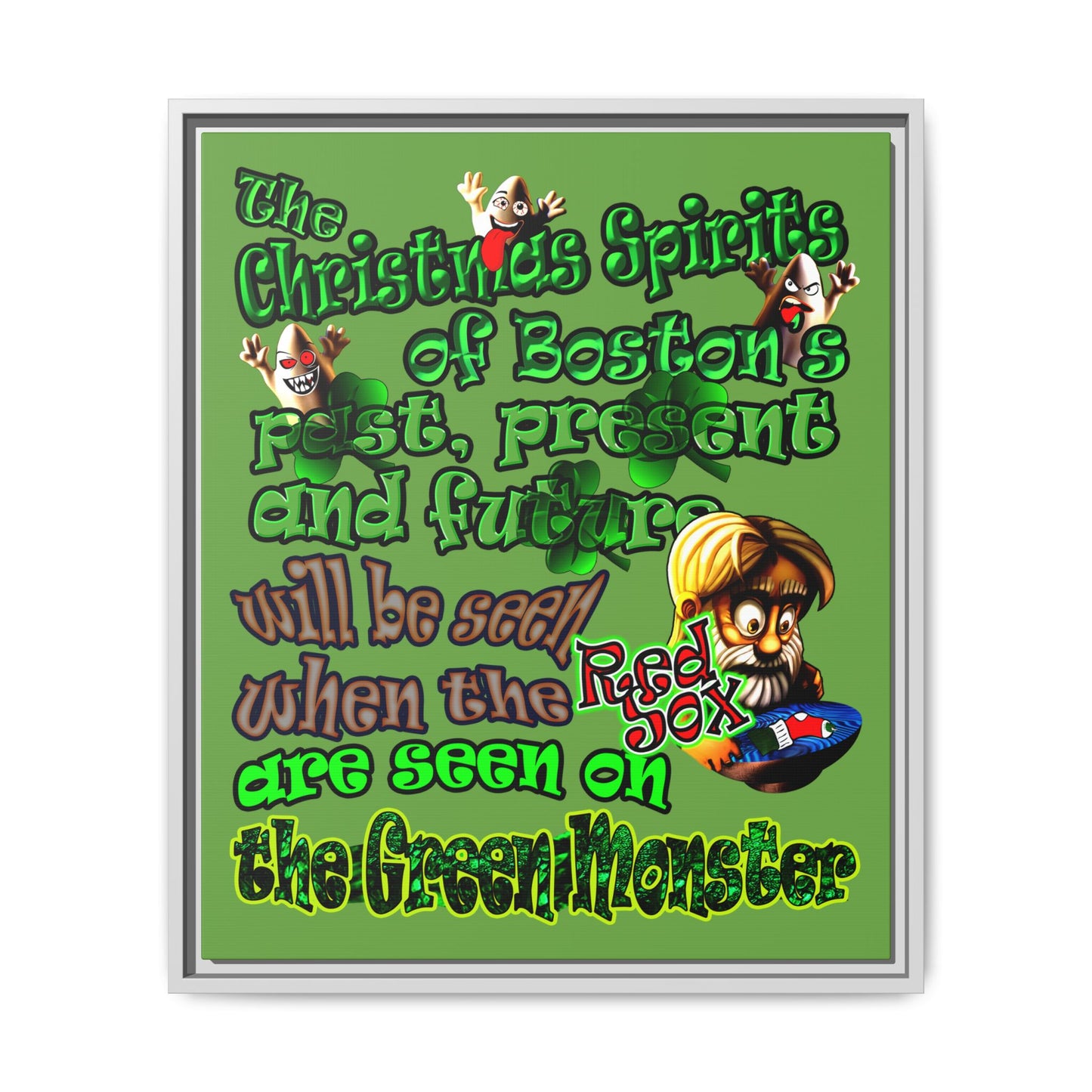 christmas spirits of boston - framed canvas art (green)