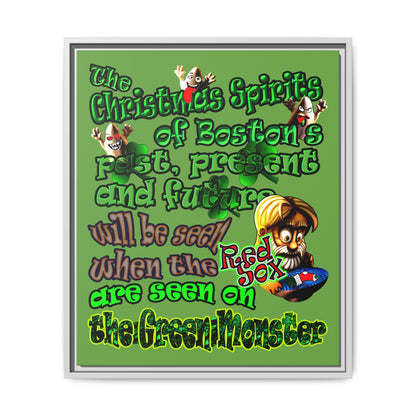 christmas spirits of boston - framed canvas art (green)