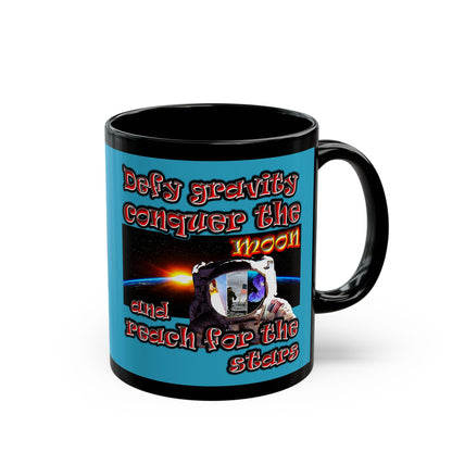 defy conquer reach - Black Mug (turquoise)