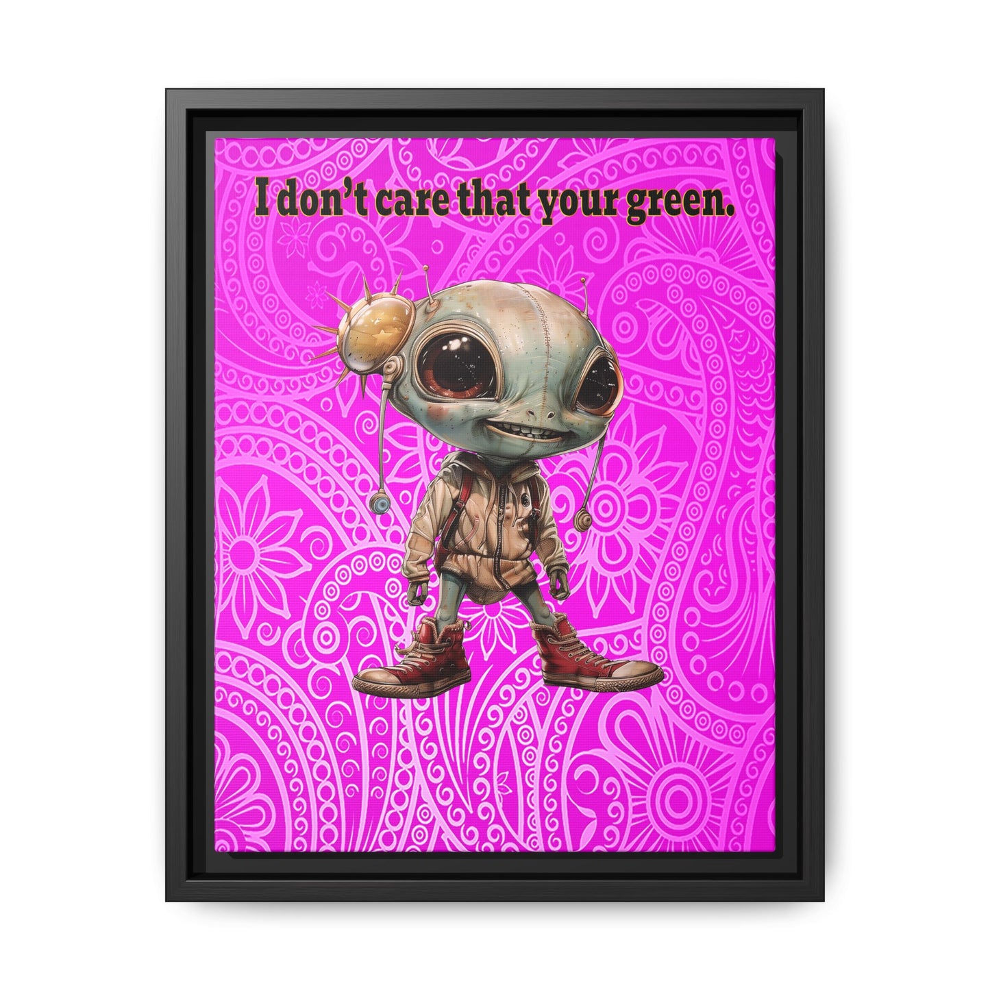 I don't care that your green - framed canvas art (pink swirl)
