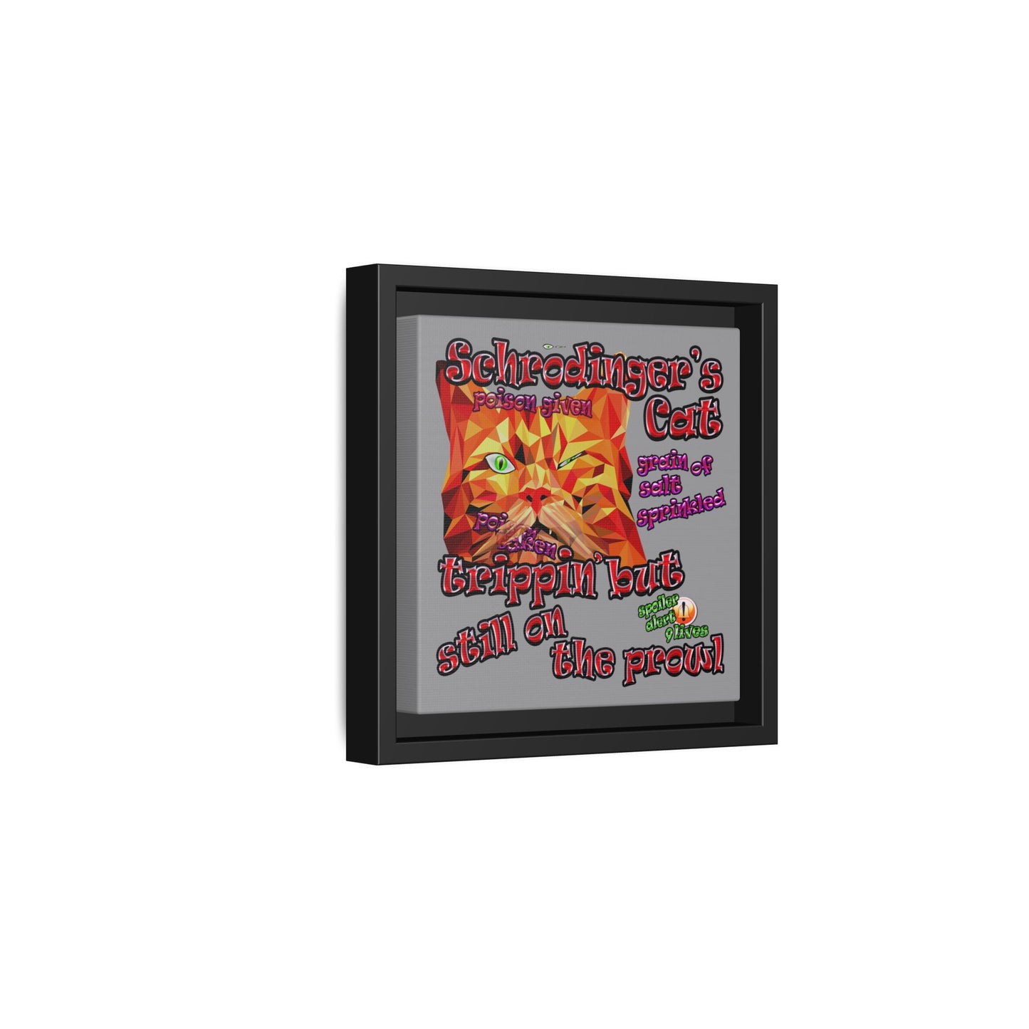 schrodinger's cat - framed canvas art (grey)