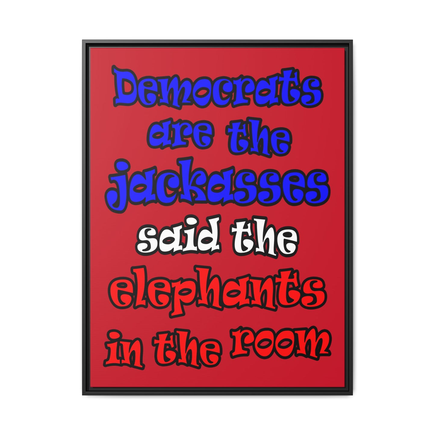 donkeys and elephants - framed canvas art (dark red)