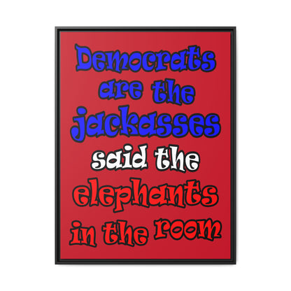donkeys and elephants - framed canvas art (dark red)