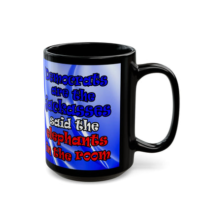 donkeys and elephants - Black Mug (blue-white wave)