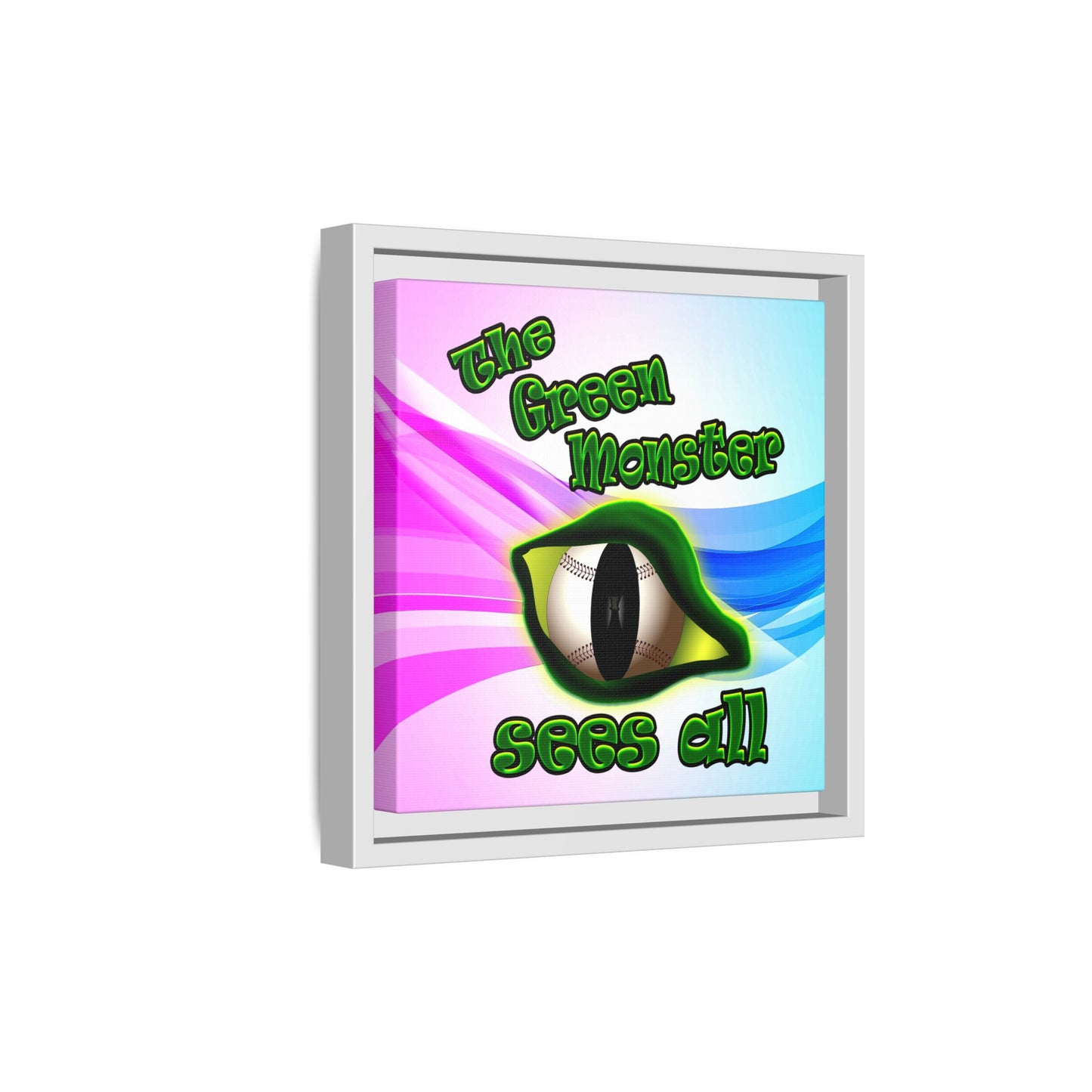 green monster - framed canvas art (light blue-pink wave)