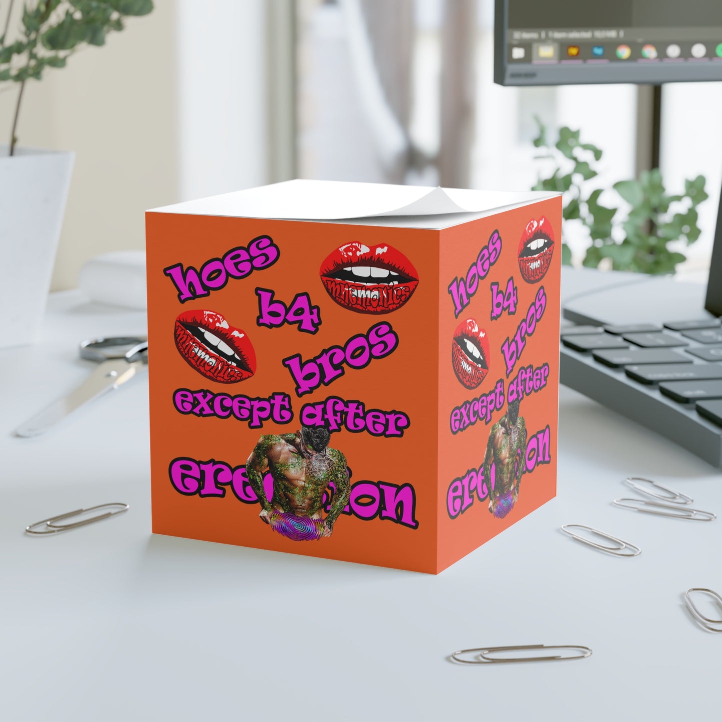 hoes b4 bros - note cube (orange)