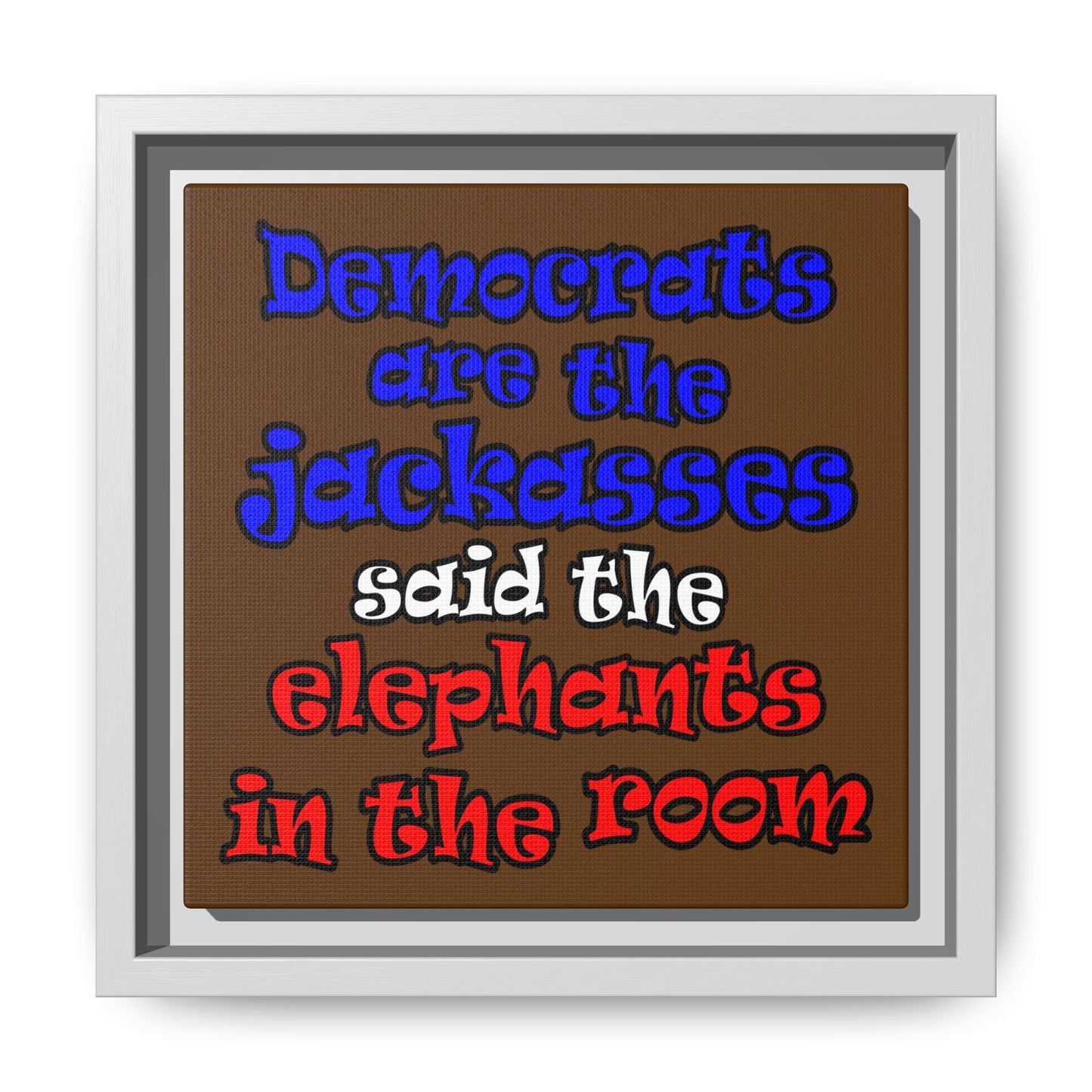 donkeys and elephants - framed canvas art (brown)