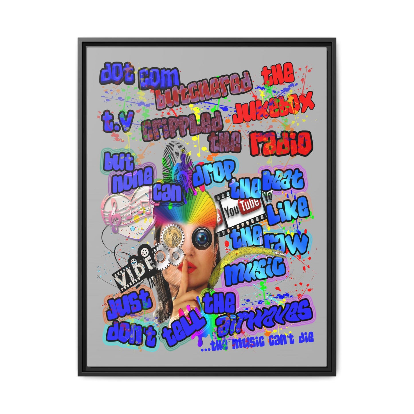 drop the beat - framed canvas art (light grey)