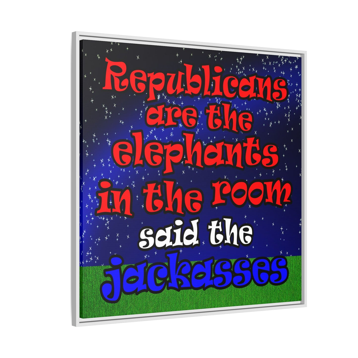 donkeys and elephants - framed canvas art ('snoops' background)