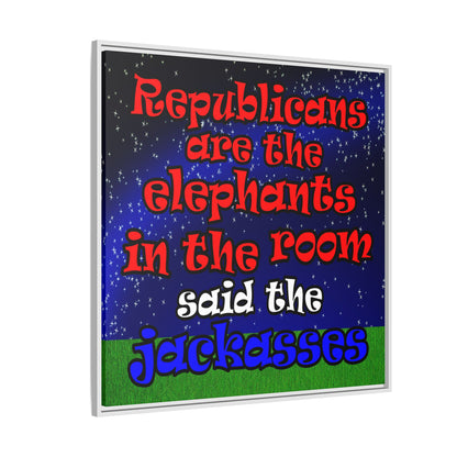 donkeys and elephants - framed canvas art ('snoops' background)