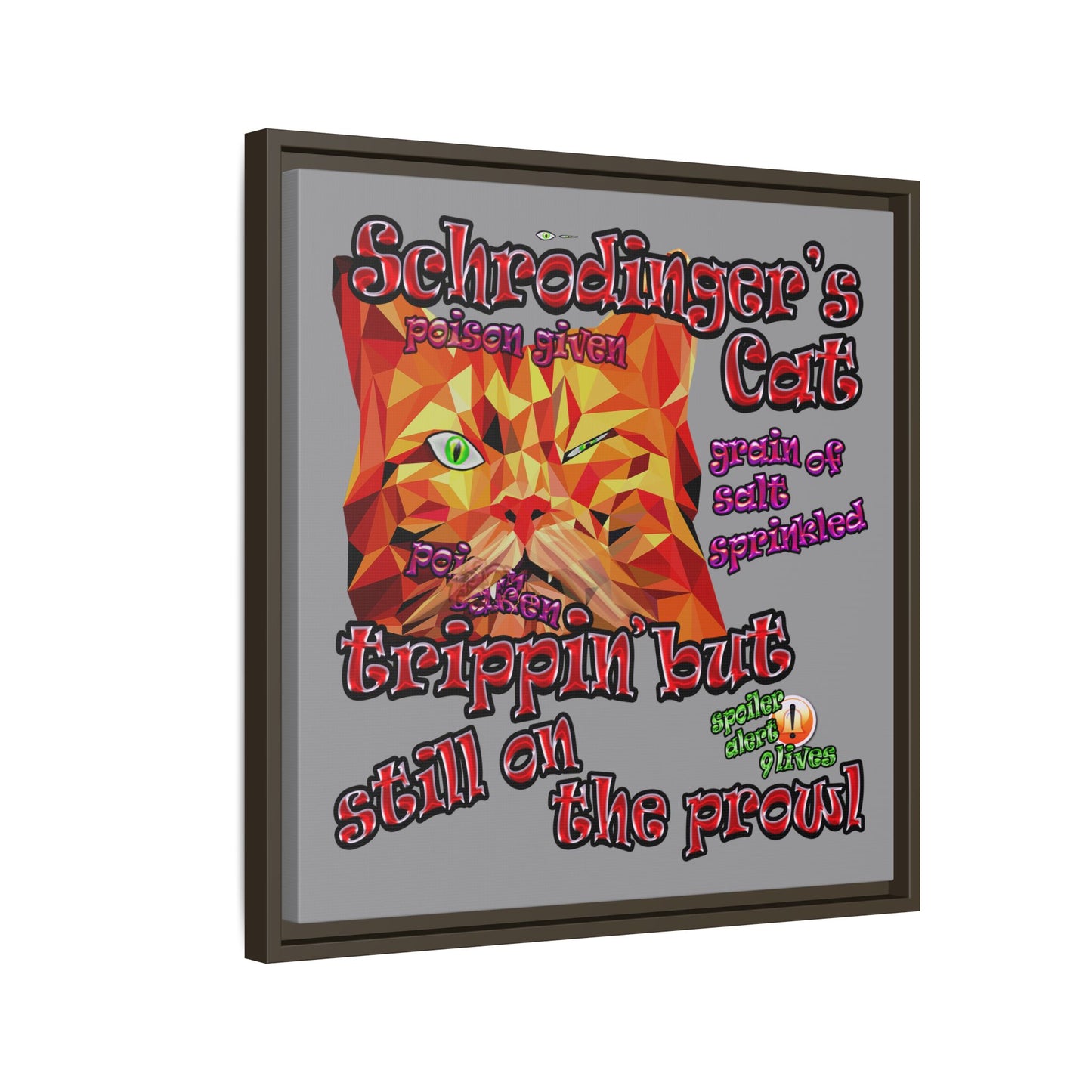 schrodinger's cat - framed canvas art (grey)