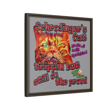 schrodinger's cat - framed canvas art (grey)