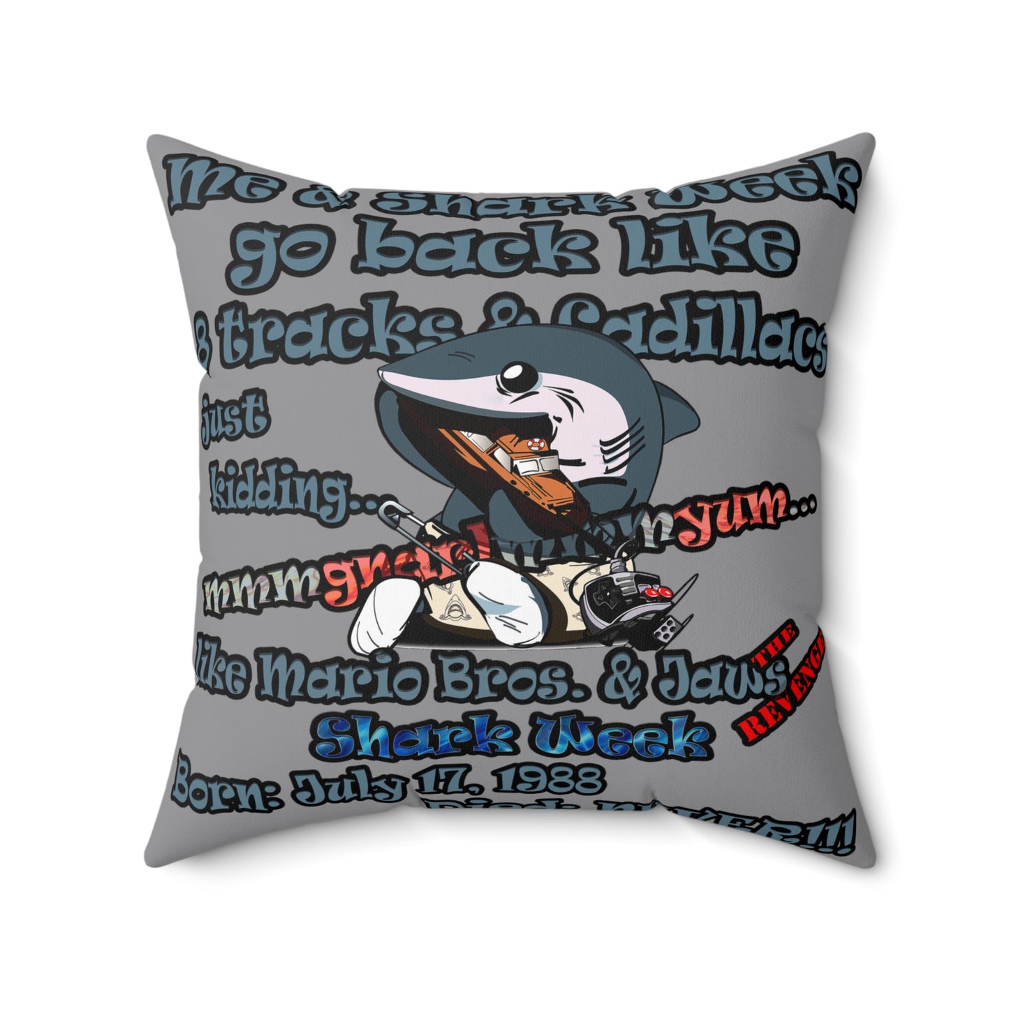 shark week - Faux Suede Square Pillow - (grey)