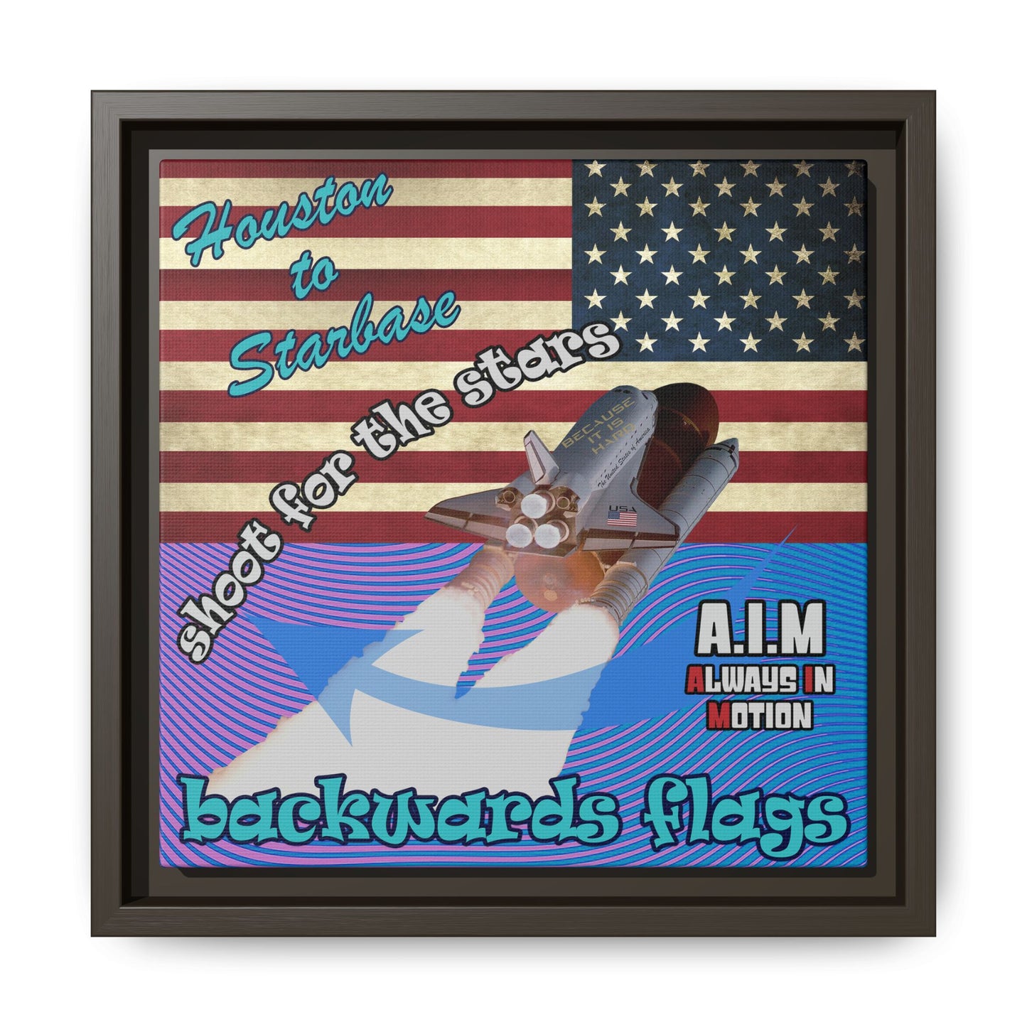 shoot for the stars - framed canvas art (light blue-purple wave)
