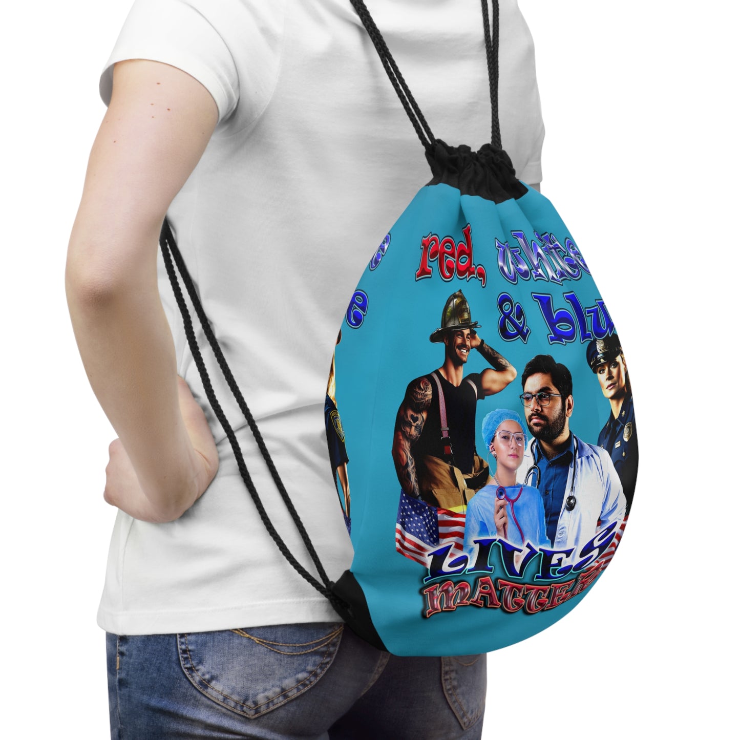 rw&b lives matter - Drawstring Bag (turquoise)