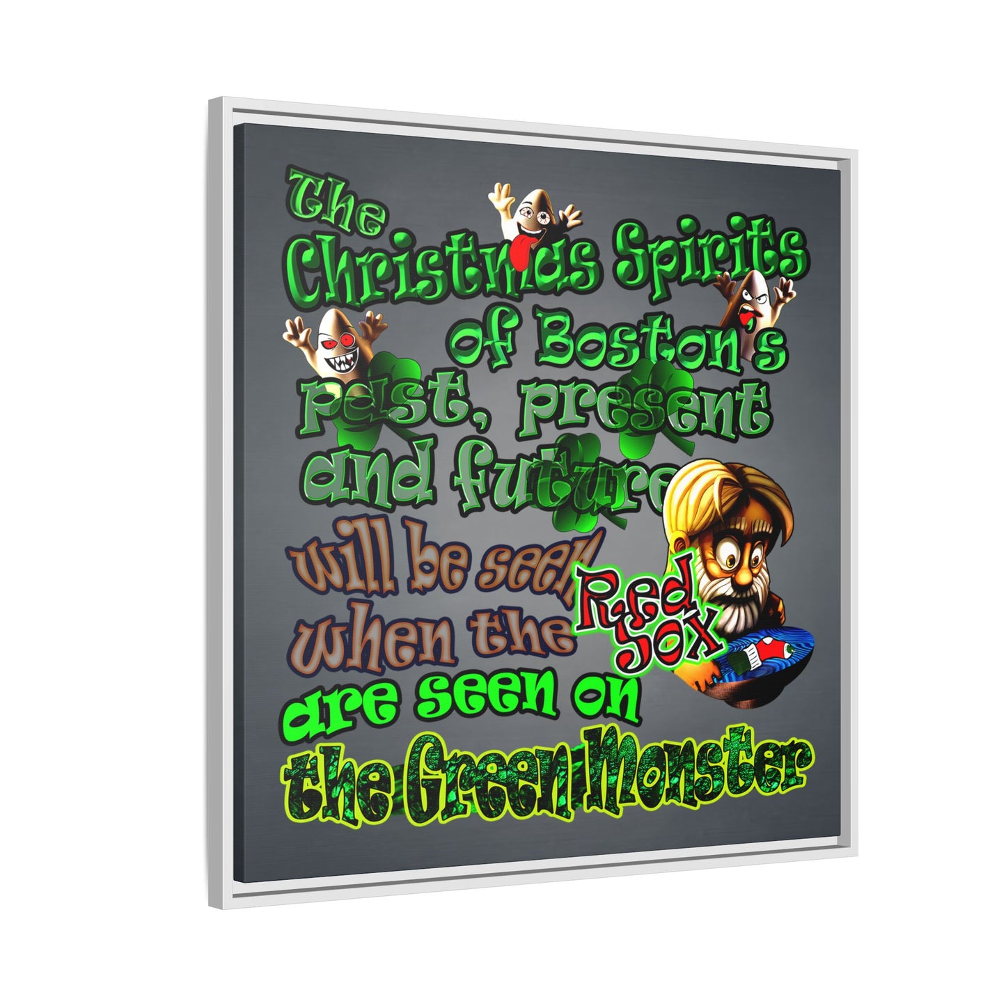 christmas spirits of boston - framed canvas art (grey-light grey)