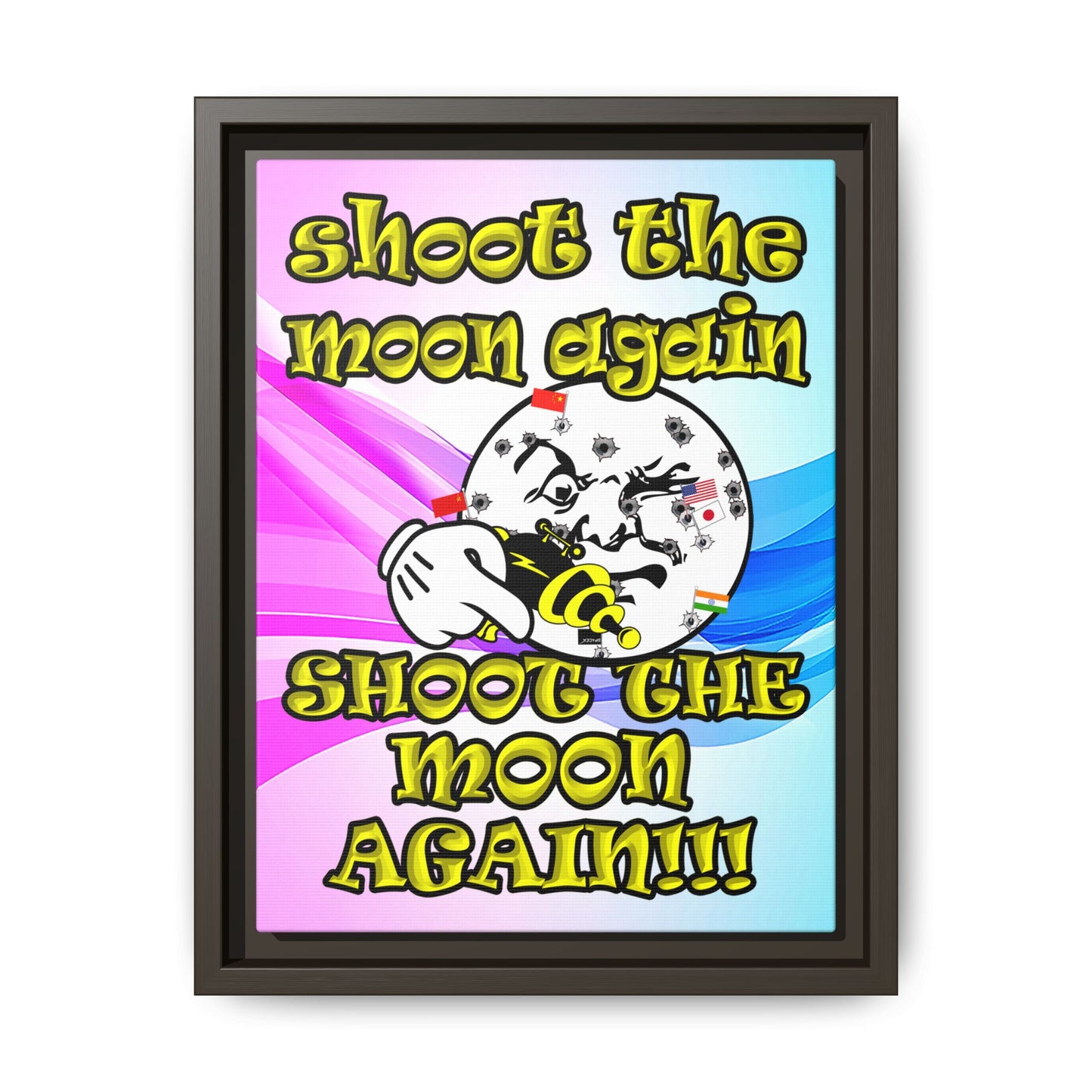 shoot the moon again - framed canvas art (light blue-pink wave)