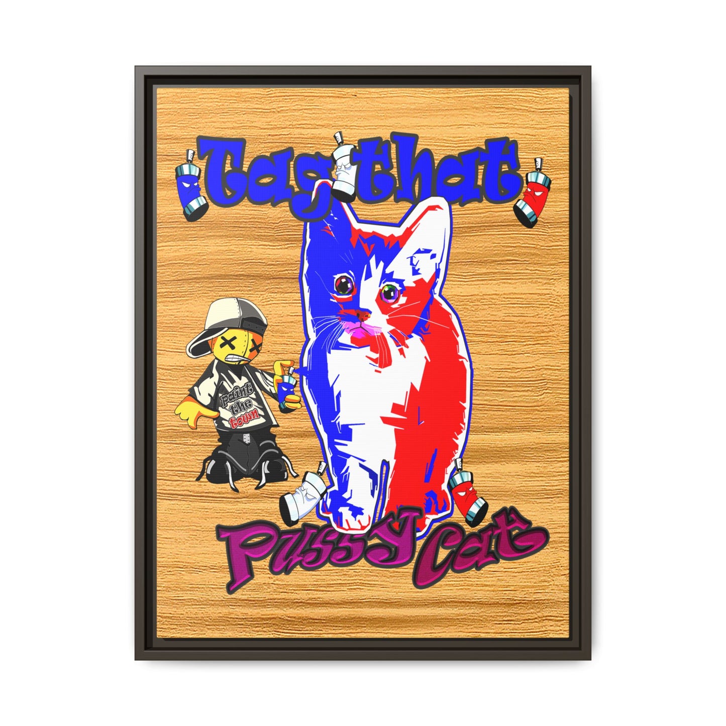 tag that - framed canvas art (butterscotch wood finish)