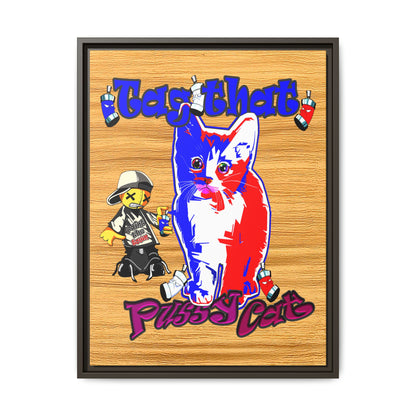 tag that - framed canvas art (butterscotch wood finish)