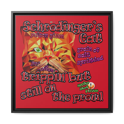 schrodinger's cat - framed canvas art (dark red)