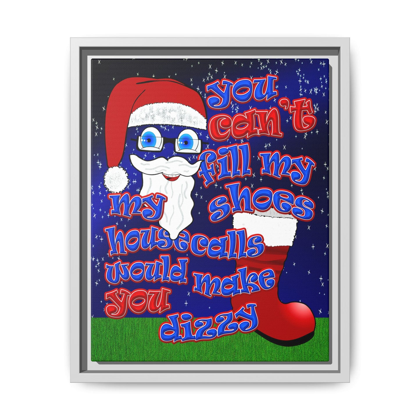 santa's shoes - framed canvas art ('snoops' background)