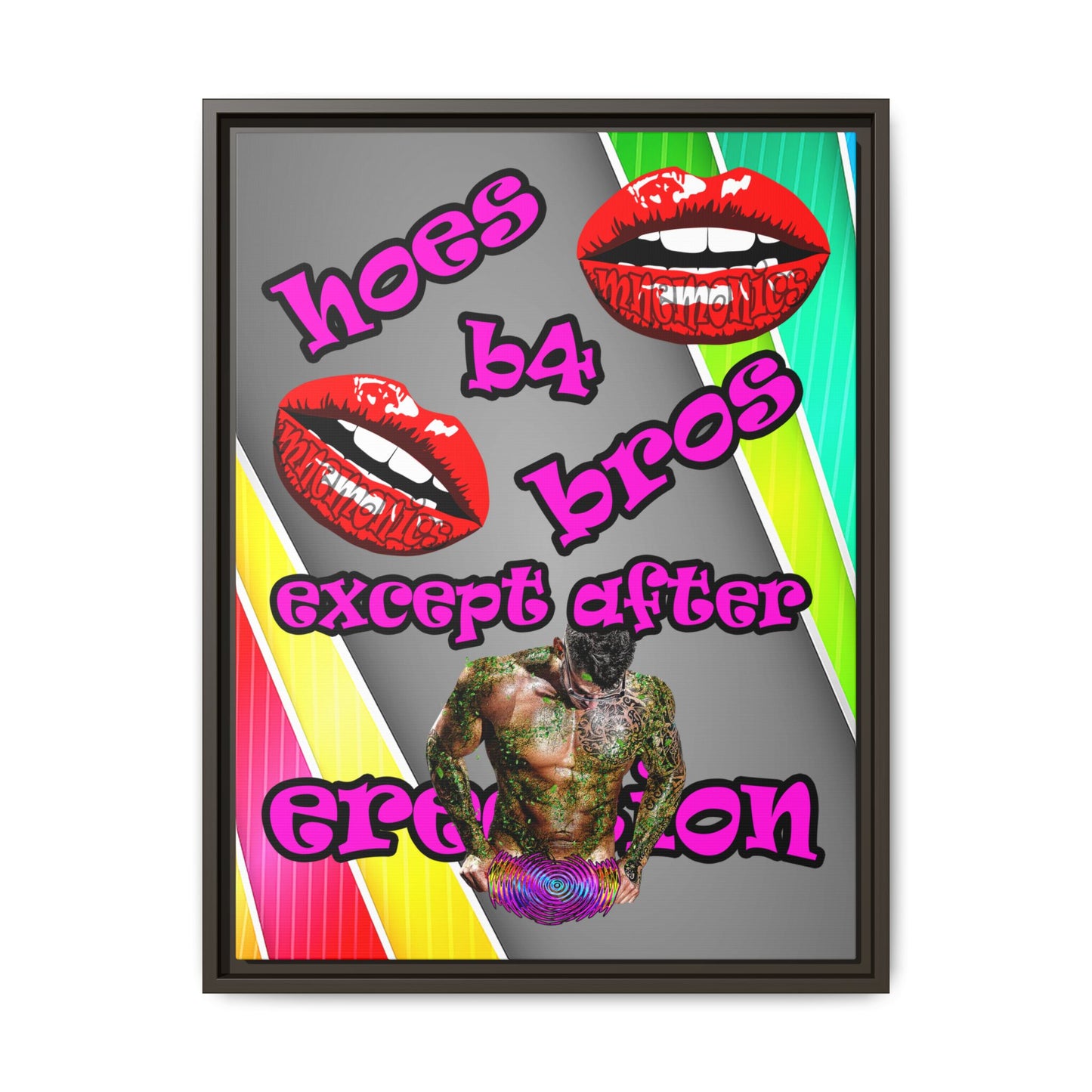 hoes b4 bros - framed canvas art (rainbow split)