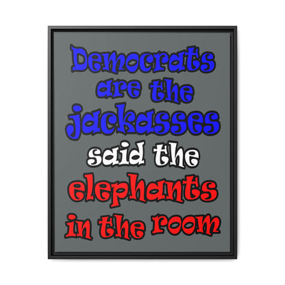 donkeys and elephants - framed canvas art (dark grey)