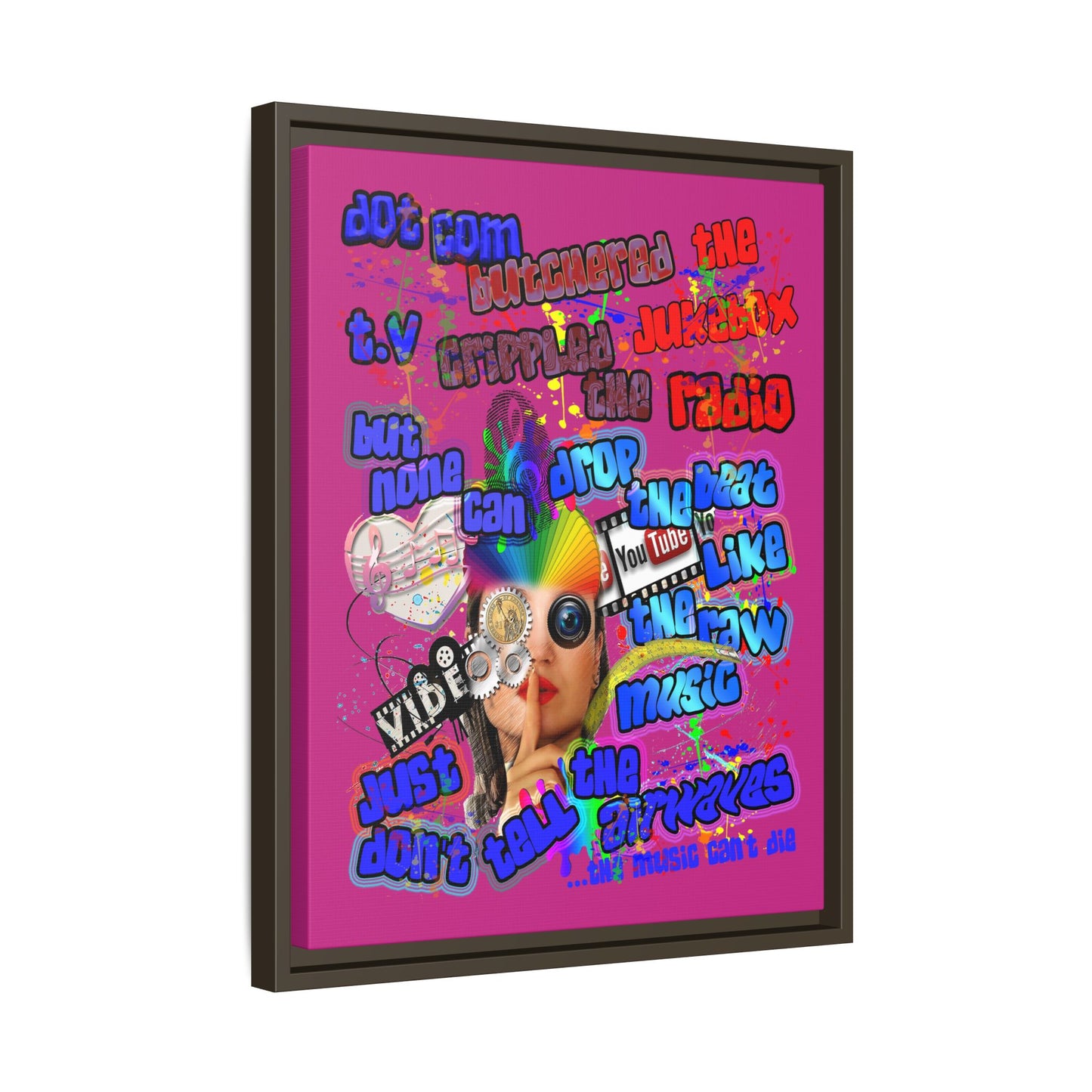 drop the beat - framed canvas art (pink)